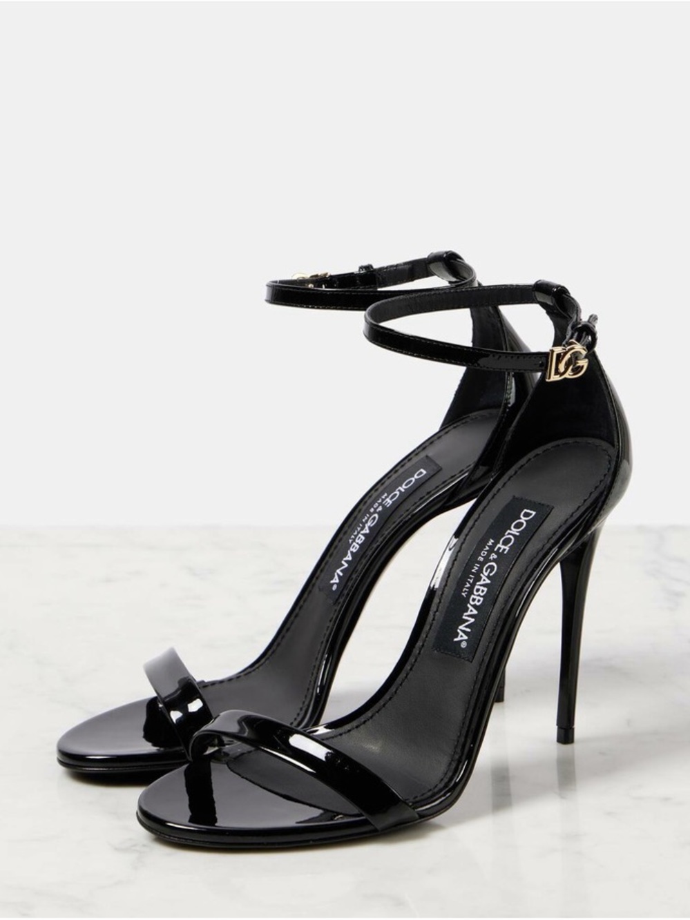Dolce & Gabbana Black Patent Leather Ankle-Strap Stiletto Sandals